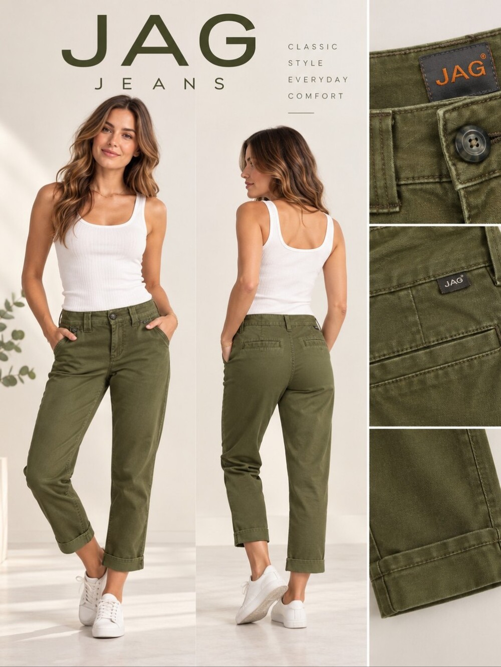 NWT! JAG Jeans Linen Blend Green Capris Size 2